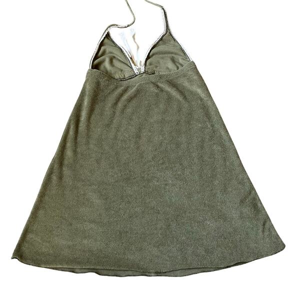 Lucky Brand Vtg Y2K Terry Cloth Swim Cover-up Dress Olive Green Halter Neck - Picture 11 of 16